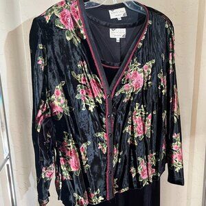 Earthsong Black Velour Velvet Sleeveless Maxi Dress and Cardigan